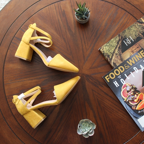 Modcloth Shoes - Mustard Yellow Faux Suede Ankle Strap Heel
